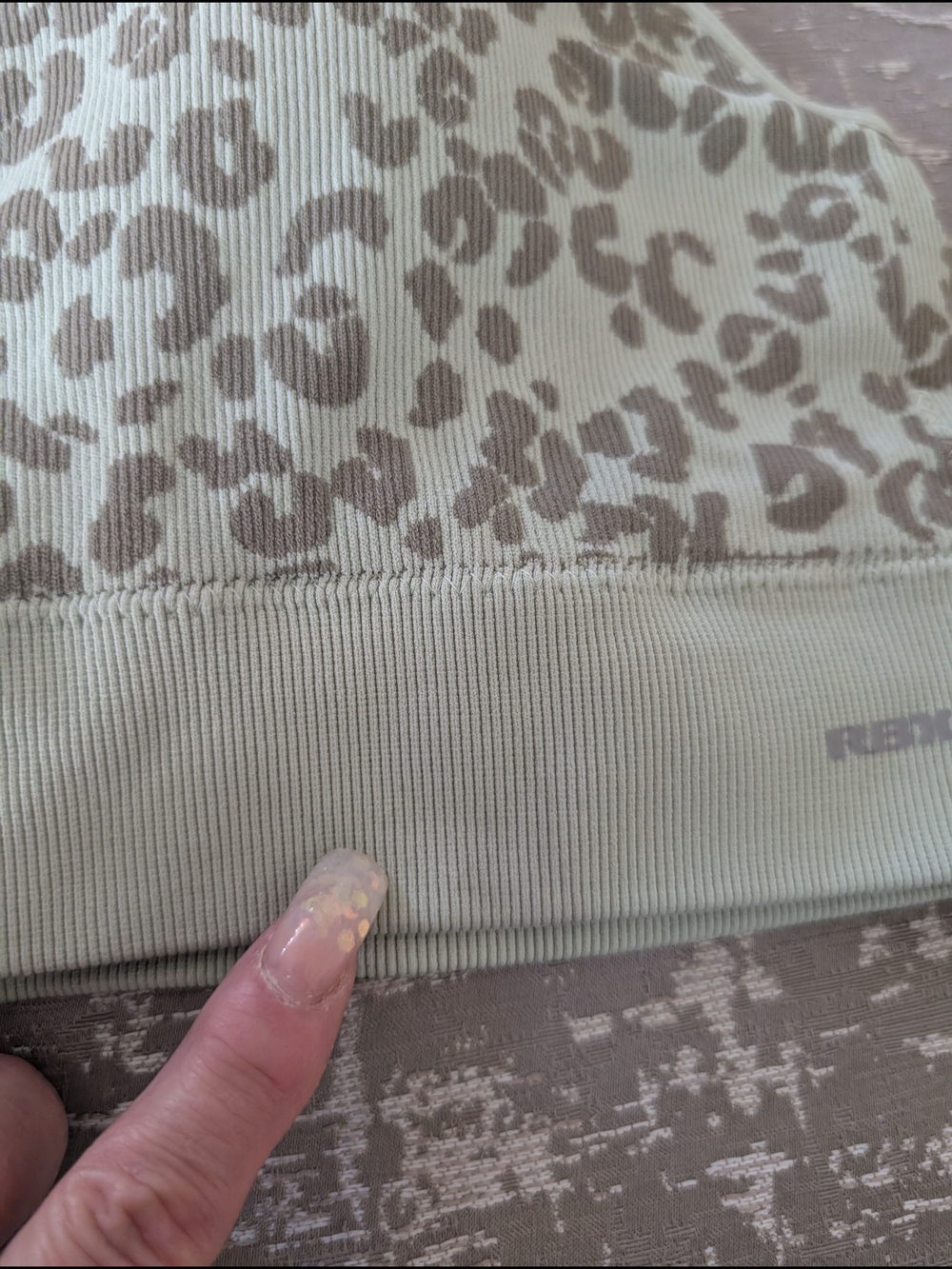RBX Mint Green and Taupe Leopard Racerback Seamless Sports Bra - Picture 5 of 5
